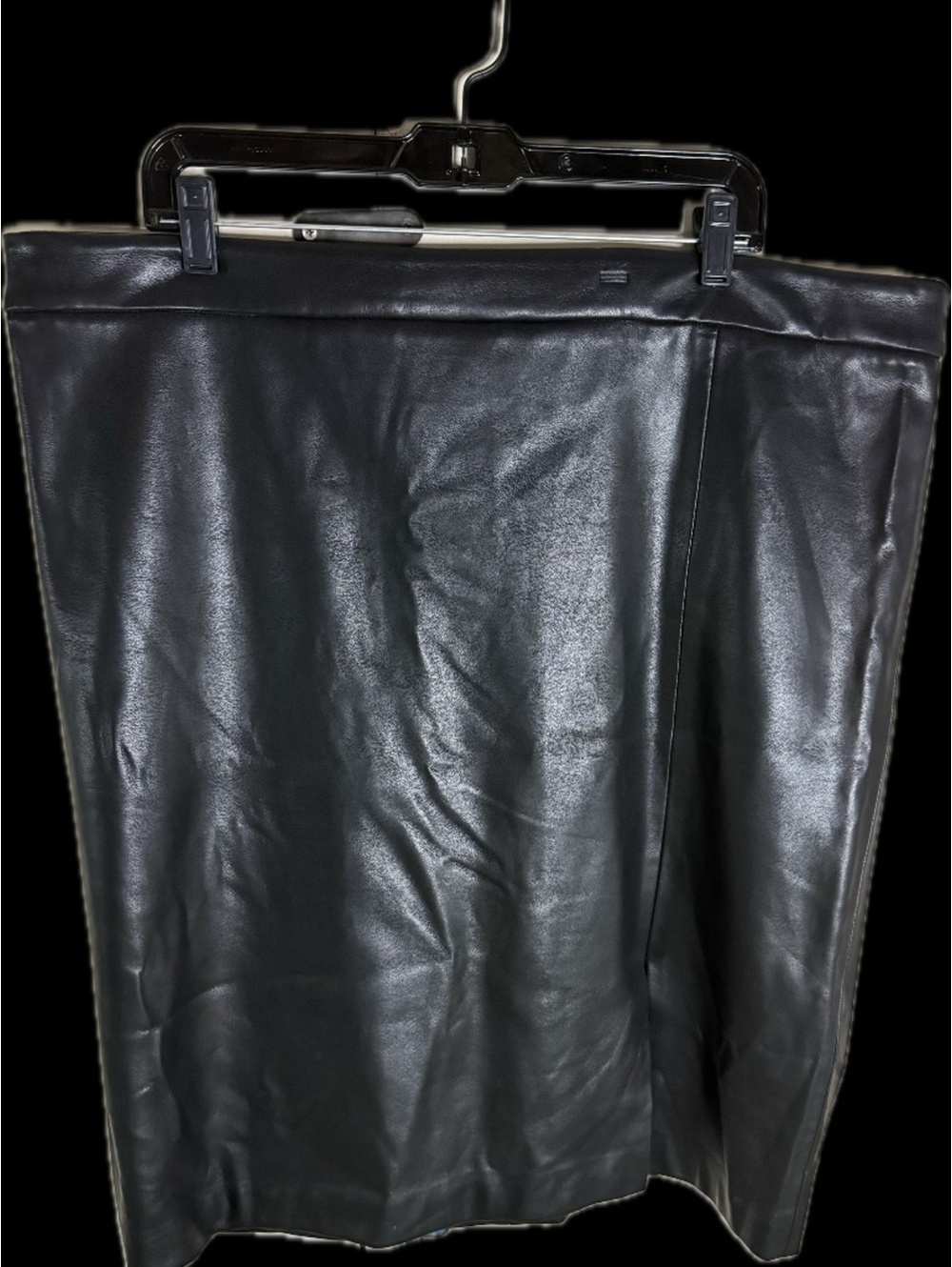 Zapelle Custom Black Faux Leather Pencil Skirt, Size 18 Bikercore Edgy Punk